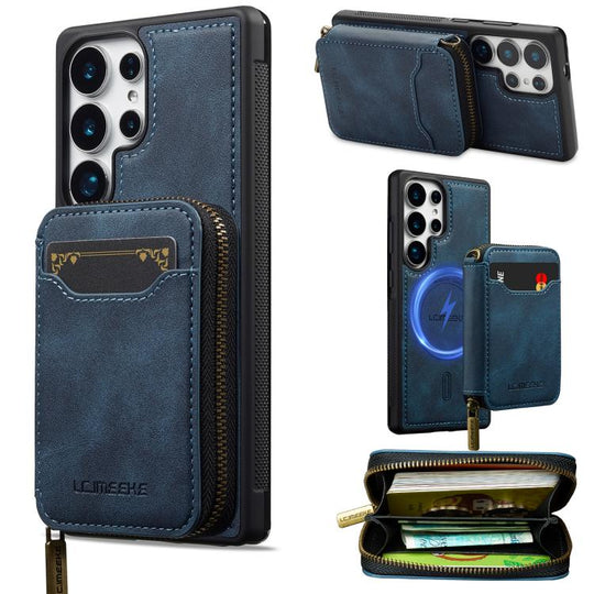 For Samsung Galaxy S25 Ultra 5G LC.IMEEKE L6 Series Zipper Card Bag MagSafe Magnetic Phone Case(Blue)