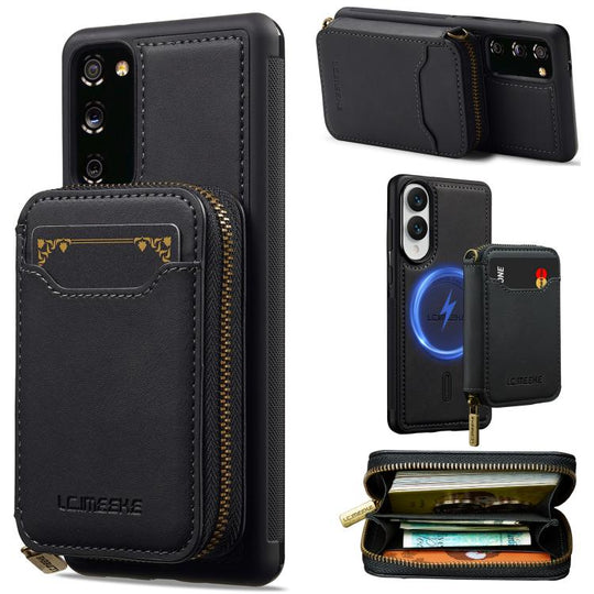 For Samsung Galaxy S20 FE 5G LC.IMEEKE L6 Series Zipper Card Bag MagSafe Magnetic Phone Case(Black)