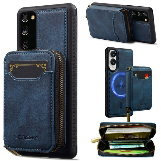 For Samsung Galaxy S20 FE 5G LC.IMEEKE L6 Series Zipper Card Bag MagSafe Magnetic Phone Case(Blue)