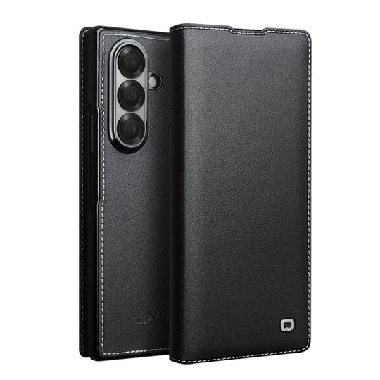 For Samsung Galaxy Z Fold7 5G QIALINO Plain Weave Texture Genuine Leather Phone Case(Black)