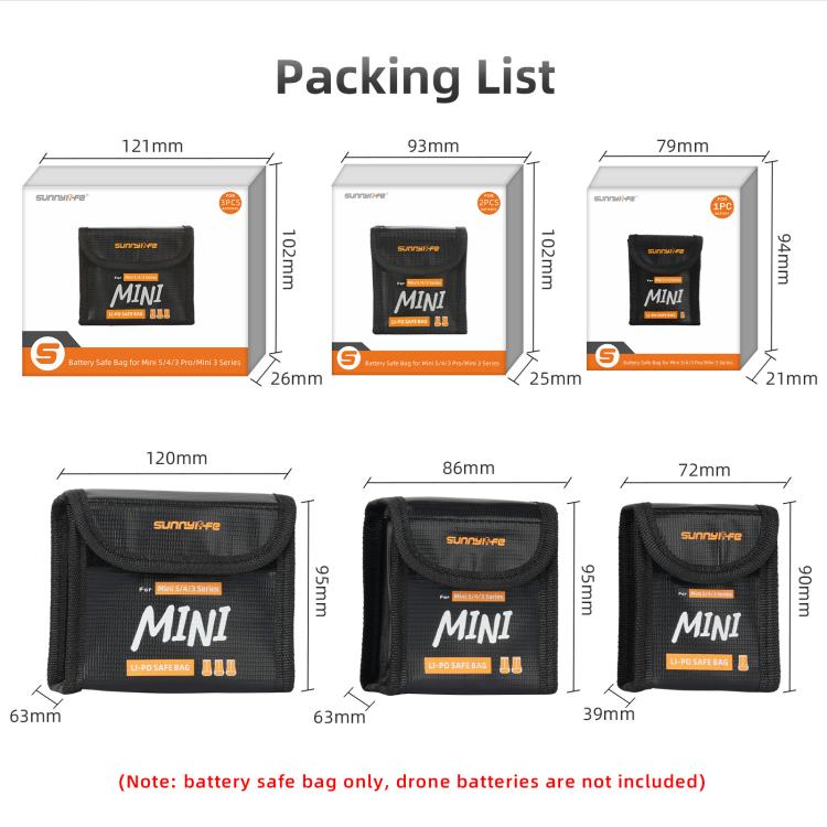 For DJI Mini 5 / 4 / 3 Series Sunnylife Battery Explosion-proof Safe Bag Protective Li-Po Safe Bag(For 2pcs Batteries) - Carry Cases & Bags by Sunnylife | Online Shopping UK | buy2fix