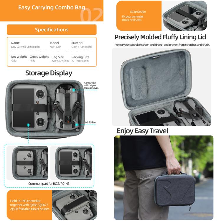 Sunnylife Carrying Hard Travel Storage Bag For DJI Mini 5 Pro Batteries Combo Bag - Carry Cases & Bags by Sunnylife | Online Shopping UK | buy2fix