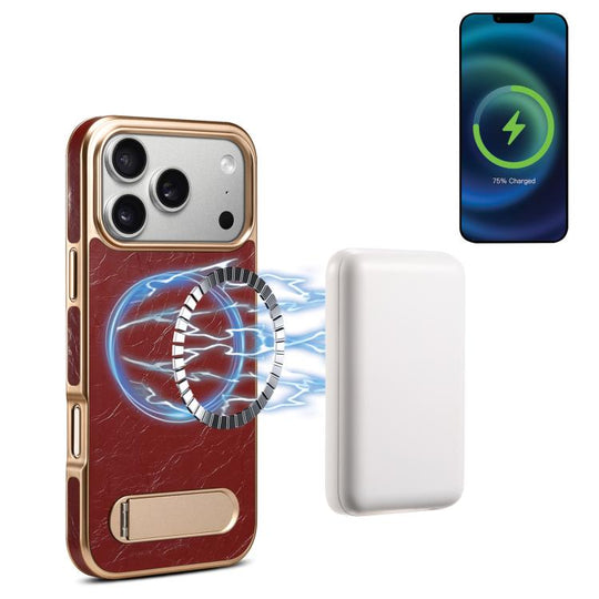 For iPhone 18 Pro Max / 17 Pro Max Denior A25 MagSafe Genuine Leather Phone Case with Holder(Red)