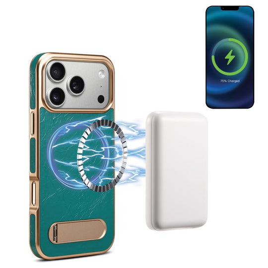 For iPhone 18 Pro Max / 17 Pro Max Denior A25 MagSafe Genuine Leather Phone Case with Holder(Blue)