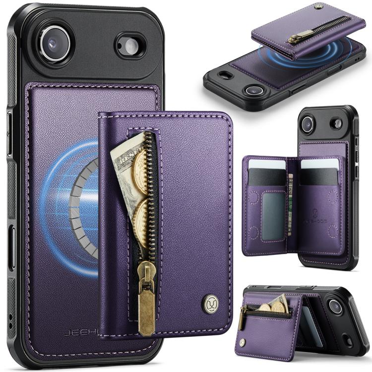 For iPhone Air JEEHOOD J12 Exquisite RFID MagSafe Zipper Card Bag Phone Case(Purple) - iPhone Air Cases by JEEHOOD | Online Shopping UK | buy2fix