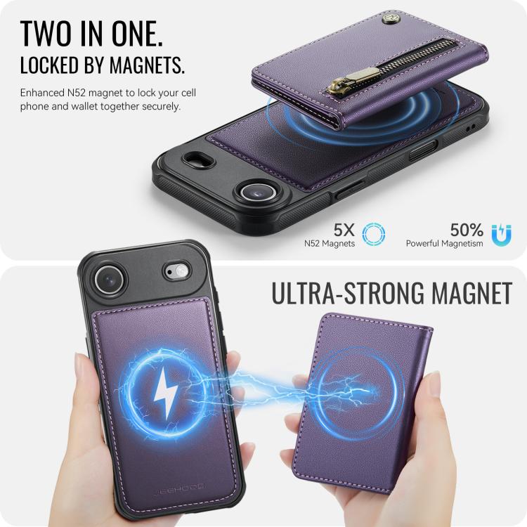 For iPhone Air JEEHOOD J12 Exquisite RFID MagSafe Zipper Card Bag Phone Case(Purple) - iPhone Air Cases by JEEHOOD | Online Shopping UK | buy2fix