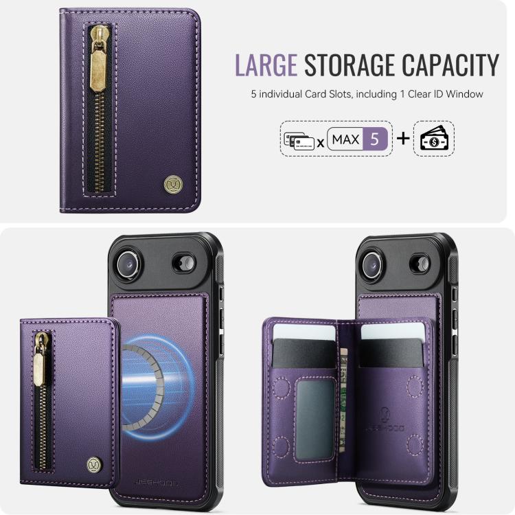 For iPhone Air JEEHOOD J12 Exquisite RFID MagSafe Zipper Card Bag Phone Case(Purple) - iPhone Air Cases by JEEHOOD | Online Shopping UK | buy2fix
