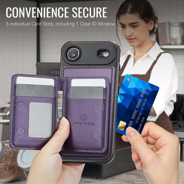 For iPhone Air JEEHOOD J12 Exquisite RFID MagSafe Zipper Card Bag Phone Case(Purple) - iPhone Air Cases by JEEHOOD | Online Shopping UK | buy2fix