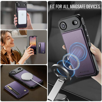 For iPhone Air JEEHOOD J12 Exquisite RFID MagSafe Zipper Card Bag Phone Case(Purple) - iPhone Air Cases by JEEHOOD | Online Shopping UK | buy2fix