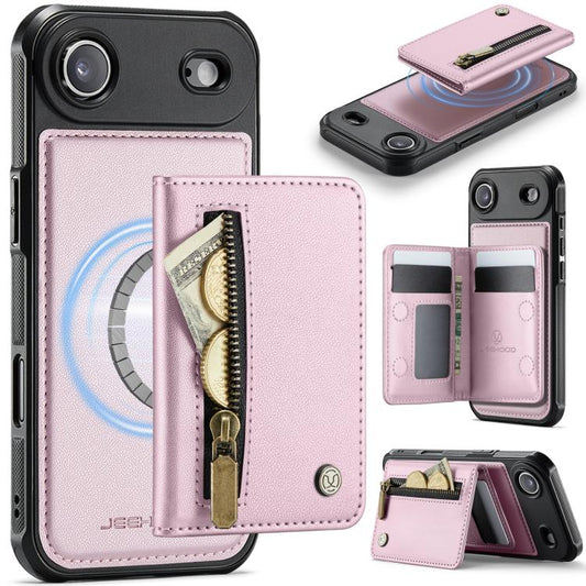 For iPhone Air JEEHOOD J12 Exquisite RFID MagSafe Zipper Card Bag Phone Case(Pink) - iPhone Air Cases by JEEHOOD | Online Shopping UK | buy2fix
