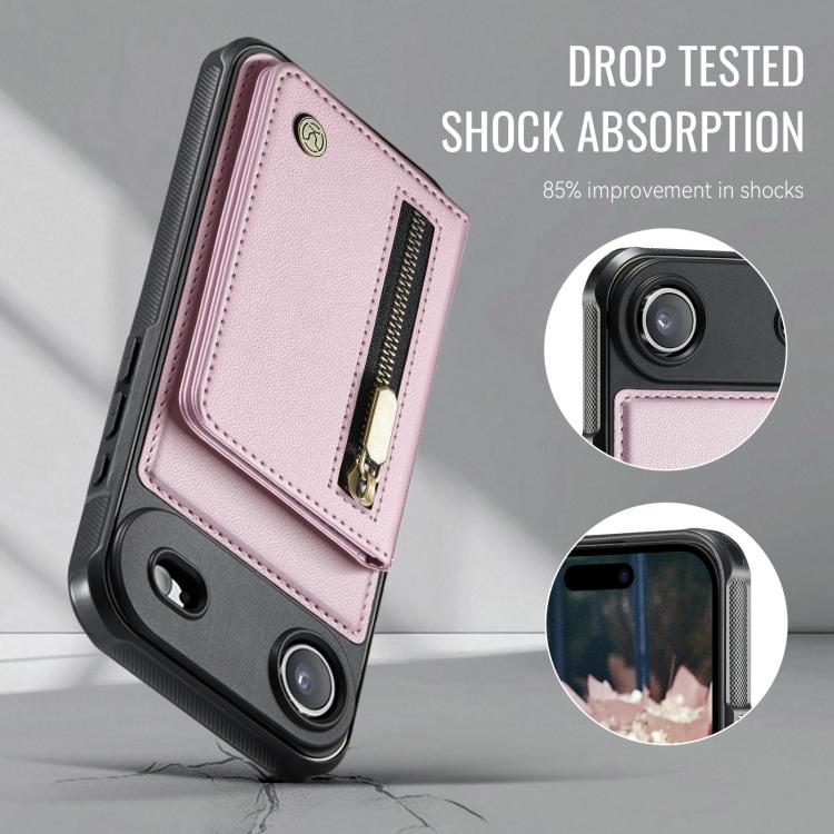 For iPhone Air JEEHOOD J12 Exquisite RFID MagSafe Zipper Card Bag Phone Case(Pink) - iPhone Air Cases by JEEHOOD | Online Shopping UK | buy2fix