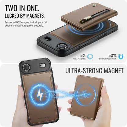 For iPhone Air JEEHOOD J12 Exquisite RFID MagSafe Zipper Card Bag Phone Case(Brown) - iPhone Air Cases by JEEHOOD | Online Shopping UK | buy2fix
