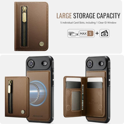 For iPhone Air JEEHOOD J12 Exquisite RFID MagSafe Zipper Card Bag Phone Case(Brown) - iPhone Air Cases by JEEHOOD | Online Shopping UK | buy2fix