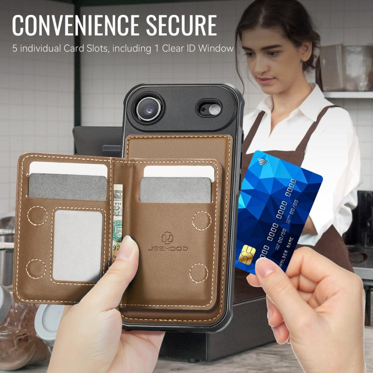 For iPhone Air JEEHOOD J12 Exquisite RFID MagSafe Zipper Card Bag Phone Case(Brown) - iPhone Air Cases by JEEHOOD | Online Shopping UK | buy2fix