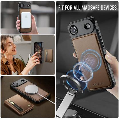 For iPhone Air JEEHOOD J12 Exquisite RFID MagSafe Zipper Card Bag Phone Case(Brown) - iPhone Air Cases by JEEHOOD | Online Shopping UK | buy2fix