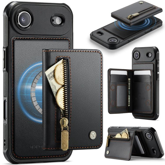 For iPhone Air JEEHOOD J12 Exquisite RFID MagSafe Zipper Card Bag Phone Case(Black) - iPhone Air Cases by JEEHOOD | Online Shopping UK | buy2fix