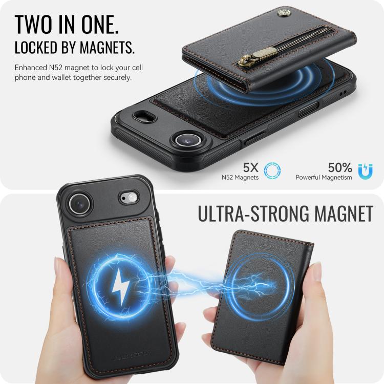 For iPhone Air JEEHOOD J12 Exquisite RFID MagSafe Zipper Card Bag Phone Case(Black) - iPhone Air Cases by JEEHOOD | Online Shopping UK | buy2fix