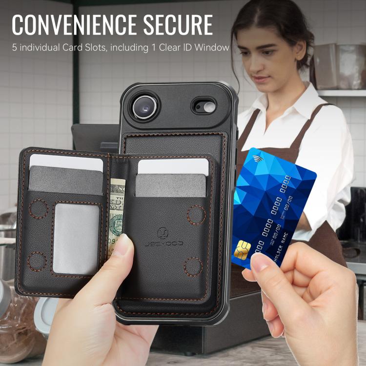 For iPhone Air JEEHOOD J12 Exquisite RFID MagSafe Zipper Card Bag Phone Case(Black) - iPhone Air Cases by JEEHOOD | Online Shopping UK | buy2fix