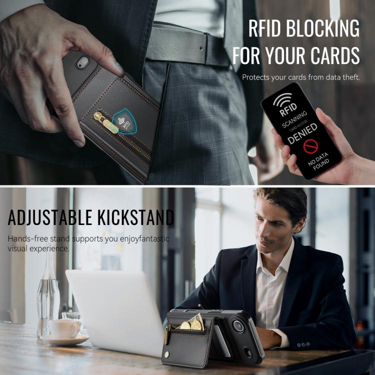 For iPhone Air JEEHOOD J12 Exquisite RFID MagSafe Zipper Card Bag Phone Case(Black) - iPhone Air Cases by JEEHOOD | Online Shopping UK | buy2fix