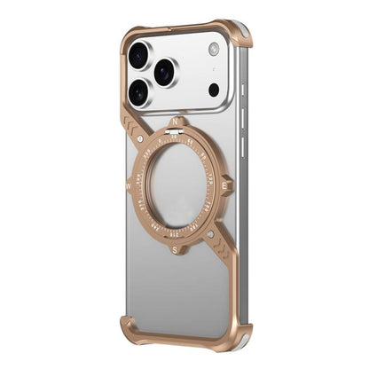 For iPhone 17 Pro Max S Shaped 360 Holder Airbag Frameless MagSafe Metal Phone Case(Desert Gold) - iPhone 17 Pro Max Cases by buy2fix | Online Shopping UK | buy2fix
