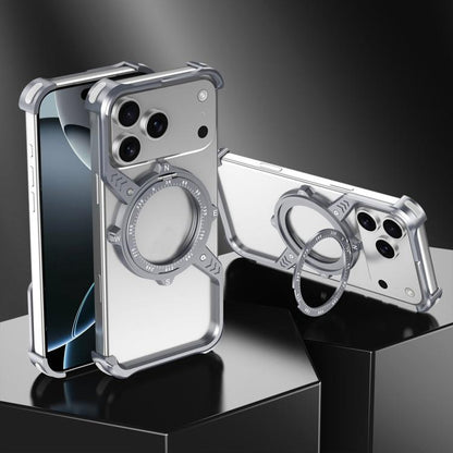 For iPhone 17 Pro Max S Shaped 360 Holder Airbag Frameless MagSafe Metal Phone Case(Space Gray) - iPhone 17 Pro Max Cases by buy2fix | Online Shopping UK | buy2fix