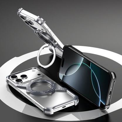 For iPhone 17 Pro Max S Shaped 360 Holder Airbag Frameless MagSafe Metal Phone Case(Black) - iPhone 17 Pro Max Cases by buy2fix | Online Shopping UK | buy2fix