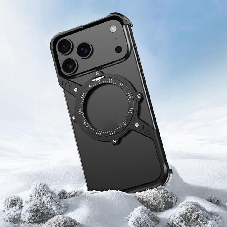 For iPhone 17 Pro Max S Shaped 360 Holder Airbag Frameless MagSafe Metal Phone Case(Black) - iPhone 17 Pro Max Cases by buy2fix | Online Shopping UK | buy2fix