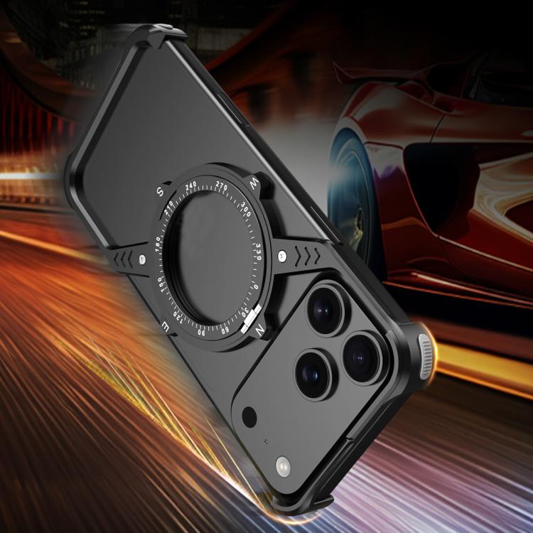 For iPhone 17 Pro Max S Shaped 360 Holder Airbag Frameless MagSafe Metal Phone Case(Black) - iPhone 17 Pro Max Cases by buy2fix | Online Shopping UK | buy2fix