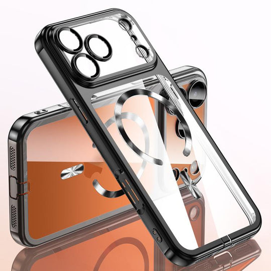 For iPhone 17 Pro Max Plating Paint TPU MagSafe Phone Case with Dust Plug & Lens Film(Black)