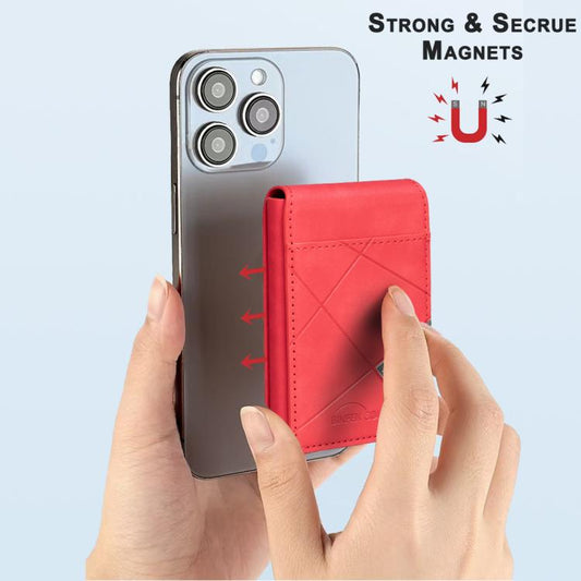 BFK29 Prismatic Embossed MagSafe Magnetic Leather Card Bag(Red) - Adhesive Card Holders by buy2fix | Online Shopping UK | buy2fix