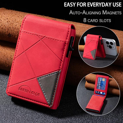 BFK29 Prismatic Embossed MagSafe Magnetic Leather Card Bag(Red) - Adhesive Card Holders by buy2fix | Online Shopping UK | buy2fix