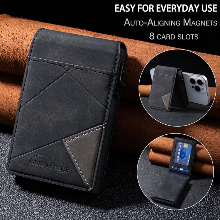 BFK29 Prismatic Embossed MagSafe Magnetic Leather Card Bag(Black) - Adhesive Card Holders by buy2fix | Online Shopping UK | buy2fix