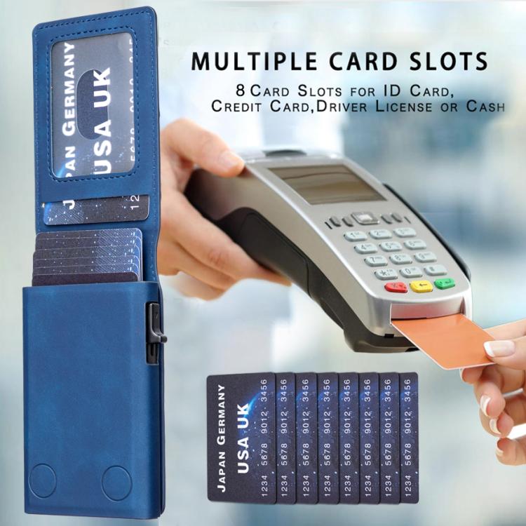 BFK29 Prismatic Embossed MagSafe Magnetic Leather Card Bag(Dark Blue) - Adhesive Card Holders by buy2fix | Online Shopping UK | buy2fix