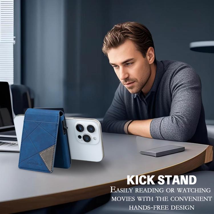 BFK29 Prismatic Embossed MagSafe Magnetic Leather Card Bag(Dark Blue) - Adhesive Card Holders by buy2fix | Online Shopping UK | buy2fix