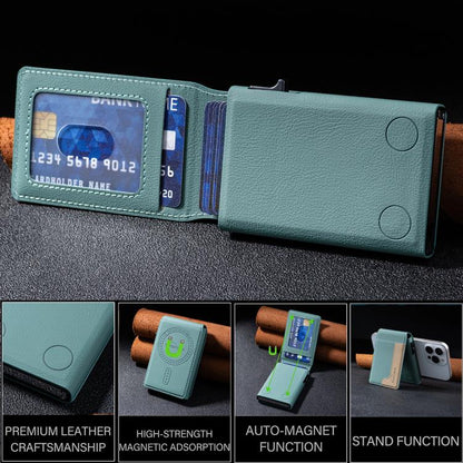 BFK28 Colorblock MagSafe Magnetic Leather Card Bag(Green) - Adhesive Card Holders by buy2fix | Online Shopping UK | buy2fix