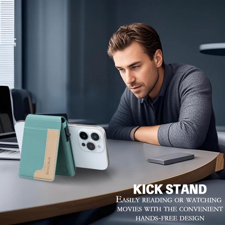 BFK28 Colorblock MagSafe Magnetic Leather Card Bag(Green) - Adhesive Card Holders by buy2fix | Online Shopping UK | buy2fix