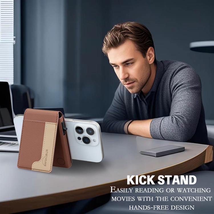 BFK28 Colorblock MagSafe Magnetic Leather Card Bag(Brown) - Adhesive Card Holders by buy2fix | Online Shopping UK | buy2fix