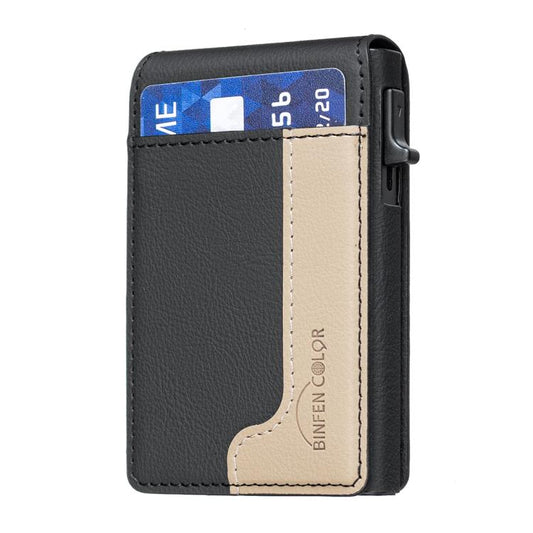 BFK28 Colorblock MagSafe Magnetic Leather Card Bag(Black) - Adhesive Card Holders by buy2fix | Online Shopping UK | buy2fix