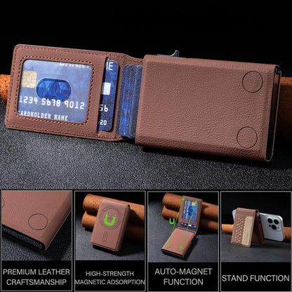 BFK30 Colorblock Flowers Magsafe Magnetic Leather Card Bag(Brown) - Adhesive Card Holders by buy2fix | Online Shopping UK | buy2fix
