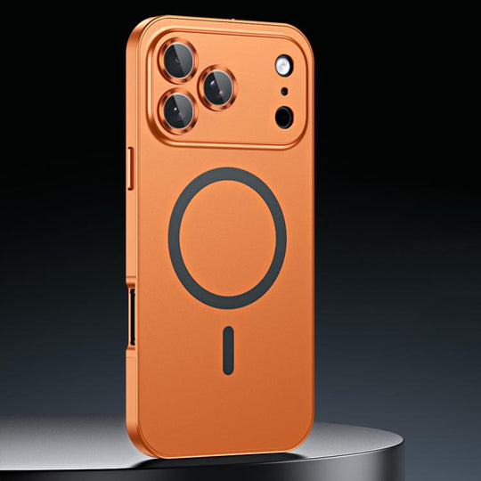 For iPhone 17 Pro Max Spring Buckle MagSafe Magnetic Metal Phone Case(Orange)
