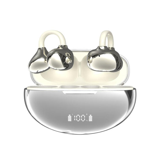 Q108 Digital Display Open Ear Clip Bluetooth 6.1 Wireless Earphones(Silver)