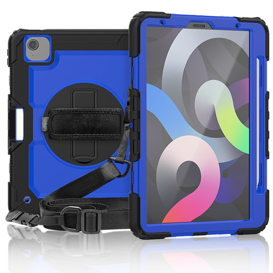Shockproof Colorful Silicone + PC Protective Case with Holder & Shoulder Strap & Hand Strap & Pen Slot For iPad Air 2022 / 2020 10.9 (Black Blue) - iPad Air (2022) / (2020) 10.9 Cases by buy2fix | Online Shopping UK | buy2fix