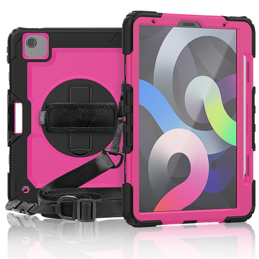 Shockproof Colorful Silicone + PC Protective Case with Holder & Shoulder Strap & Hand Strap & Pen Slot For iPad Air 2022 / 2020 10.9 (Black Rose Red) - iPad Air (2022) / (2020) 10.9 Cases by buy2fix | Online Shopping UK | buy2fix