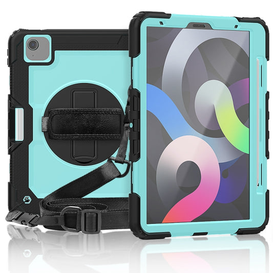 Shockproof Colorful Silicone + PC Protective Case with Holder & Shoulder Strap & Hand Strap & Pen Slot For iPad Air 2022 / 2020 10.9 (Black Light Blue) - iPad Air (2022) / (2020) 10.9 Cases by buy2fix | Online Shopping UK | buy2fix