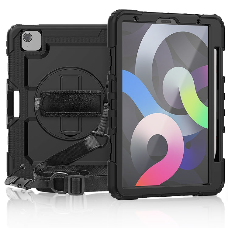 Shockproof Colorful Silicone + PC Protective Case with Holder & Shoulder Strap & Hand Strap & Pen Slot For iPad Air 2022 / 2020 10.9 (Black) - iPad Air (2022) / (2020) 10.9 Cases by buy2fix | Online Shopping UK | buy2fix