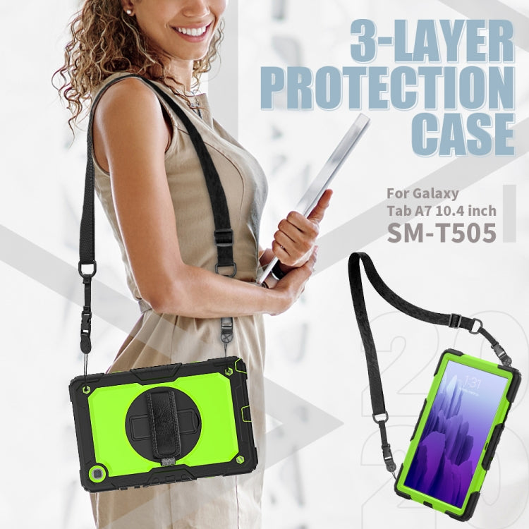 For Samsung Galaxy Tab A7 (2020) T500/T505 Shockproof Colorful Silicone + PC Protective Case with Holder & Shoulder Strap & Hand Strap & Pen Slot(Black Yellow Green) - Other Galaxy Tab PC by buy2fix | Online Shopping UK | buy2fix
