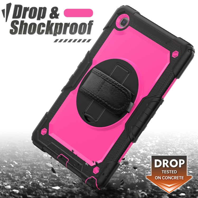 For Samsung Galaxy Tab A7 (2020) T500/T505 Shockproof Colorful Silicone + PC Protective Case with Holder & Shoulder Strap & Hand Strap & Pen Slot(Black Rose Red) - Other Galaxy Tab PC by buy2fix | Online Shopping UK | buy2fix
