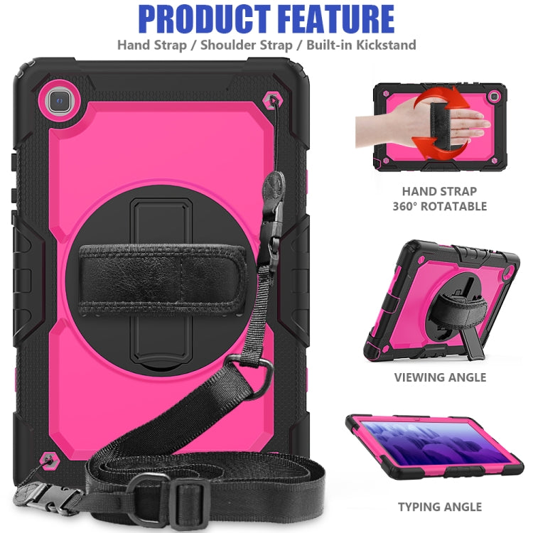 For Samsung Galaxy Tab A7 (2020) T500/T505 Shockproof Colorful Silicone + PC Protective Case with Holder & Shoulder Strap & Hand Strap & Pen Slot(Black Rose Red) - Other Galaxy Tab PC by buy2fix | Online Shopping UK | buy2fix