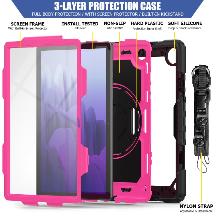 For Samsung Galaxy Tab A7 (2020) T500/T505 Shockproof Colorful Silicone + PC Protective Case with Holder & Shoulder Strap & Hand Strap & Pen Slot(Black Rose Red) - Other Galaxy Tab PC by buy2fix | Online Shopping UK | buy2fix