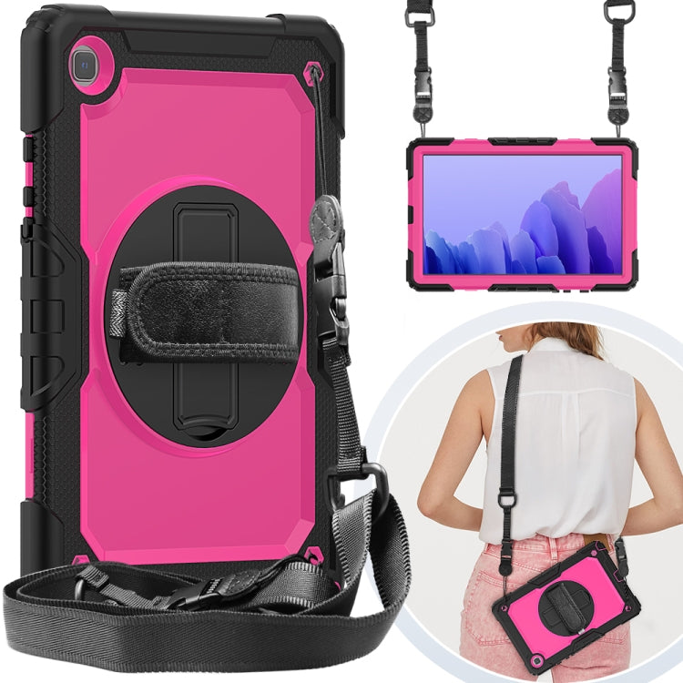For Samsung Galaxy Tab A7 (2020) T500/T505 Shockproof Colorful Silicone + PC Protective Case with Holder & Shoulder Strap & Hand Strap & Pen Slot(Black Rose Red) - Other Galaxy Tab PC by buy2fix | Online Shopping UK | buy2fix